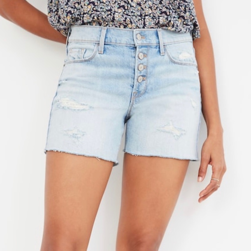 Mid-Rise Distressed Button-Fly Cut-Off Jean Shorts